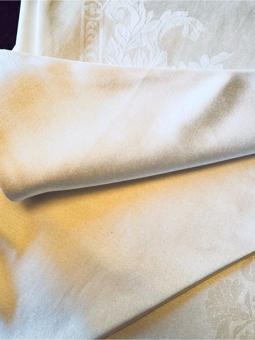 White Damask Table Runner Linens Floral Wedding Shower 89”-96”